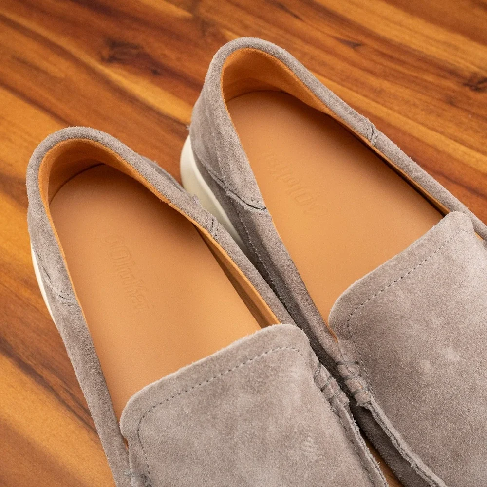 OluKai Ka'a Loafer Men Size10.5 Slip On Shoes in Grey Leather Suede $140